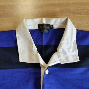 J. Crew Blue and Navy Striped Rugby Polo with White Collar